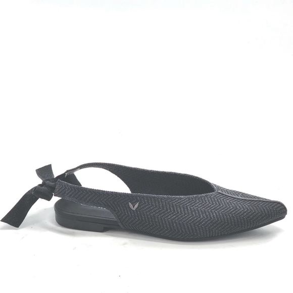 VIVAIA Emily Black Pointed Toe Herringbone Slingback Flats Size 37 6.5 - Picture 5 of 7